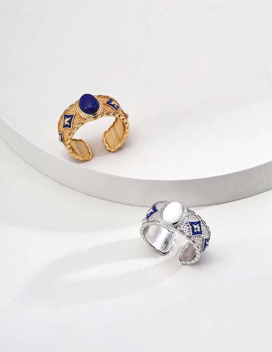 Blue Drip Glaze Lapis Lazuli / Mother-of-Pearl Ring