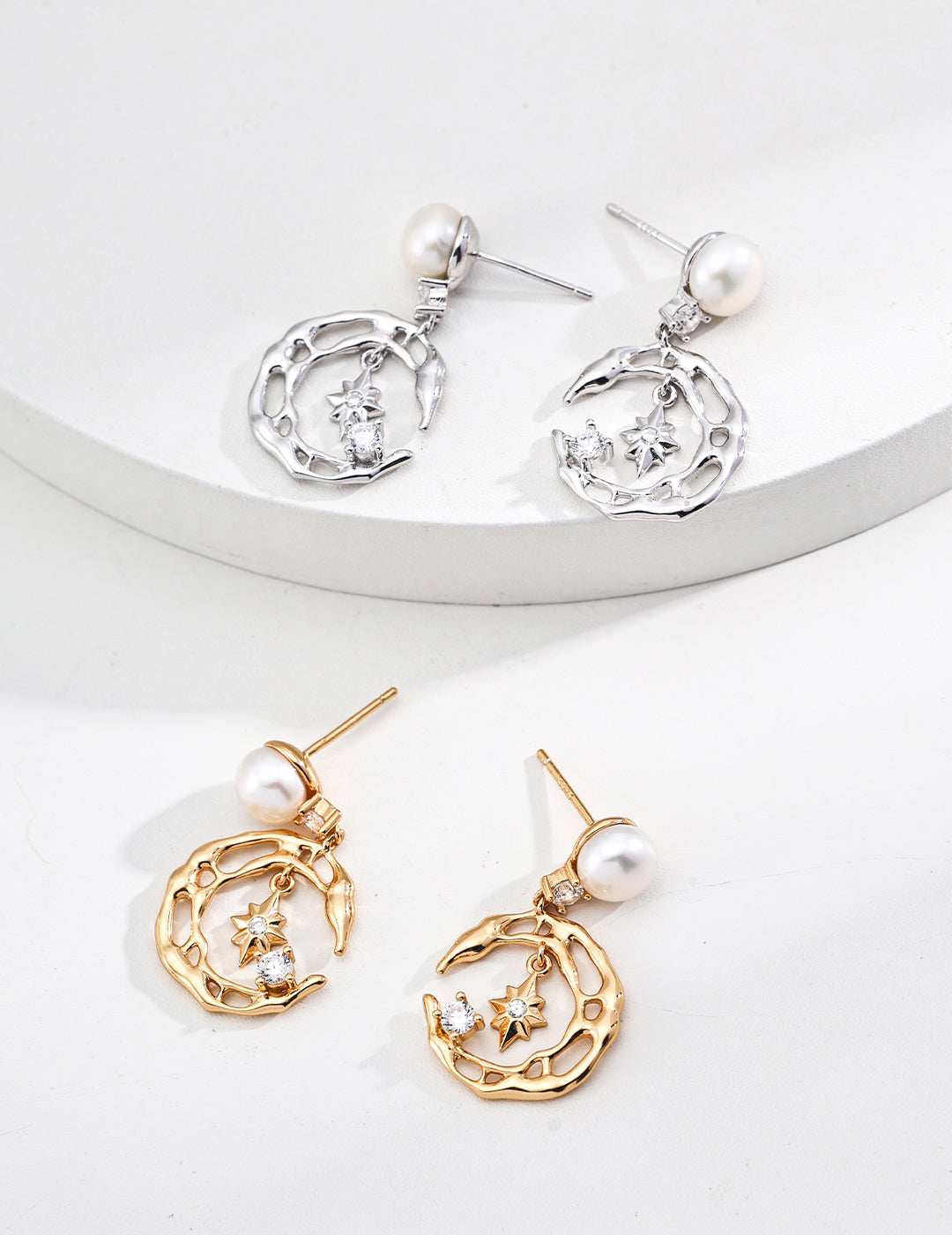 Natural Pearl Star and Moon Earrings