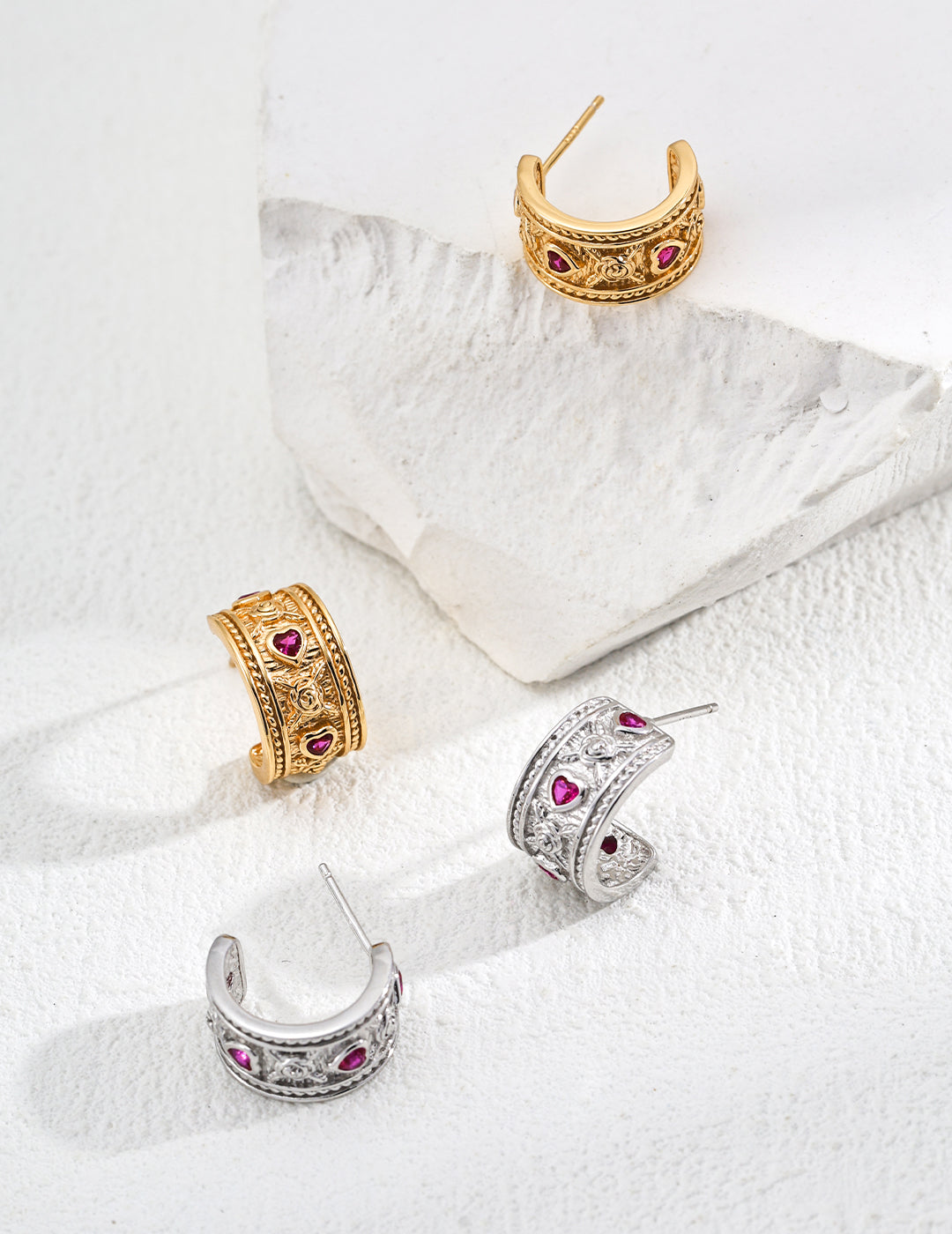 Vintage Heart-Shaped Zircon Earrings