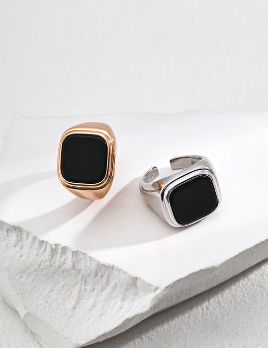 Simple Square Black Onyx Ring
