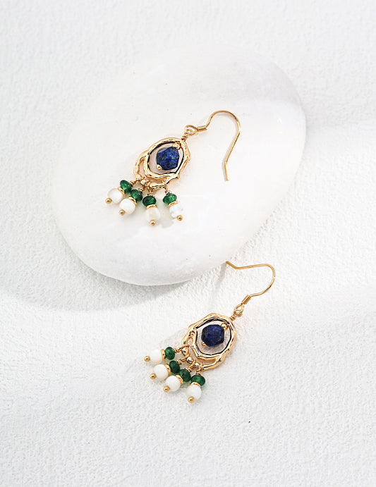Synthetic Emerald Lapis Lazuli Shell Earrings
