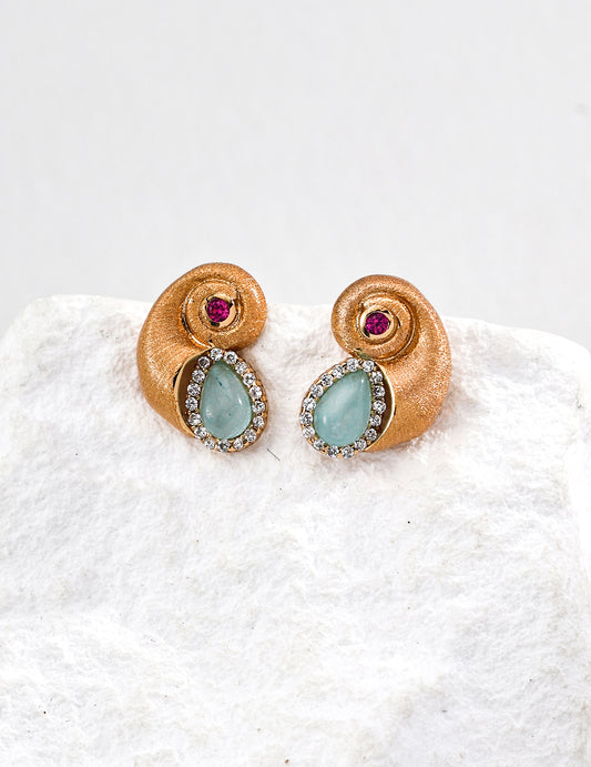 Nautilus Shell Zircon Stud Earrings