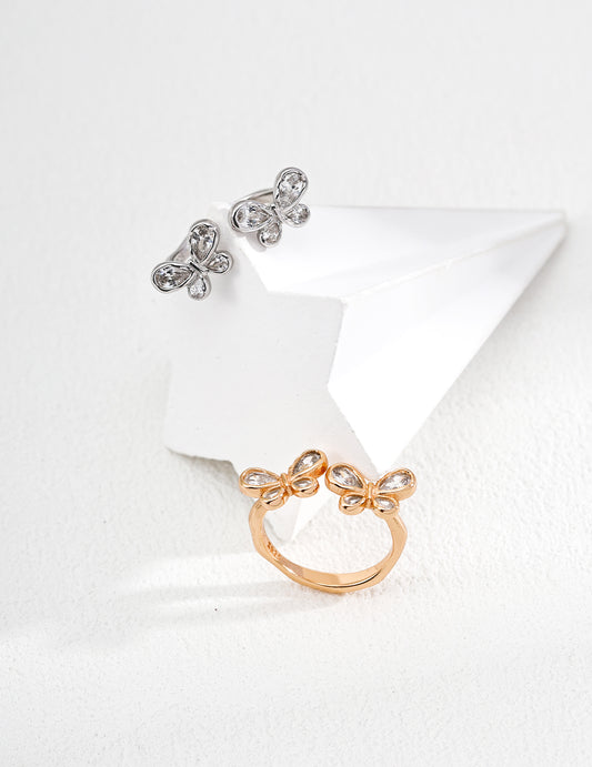 Double Butterfly with Zircon Crystals Ring