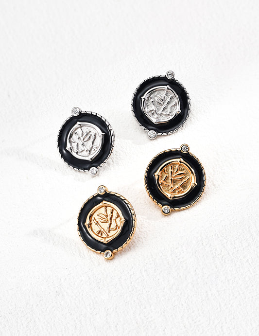 Vintage Style Enamel Circle Stud Earrings