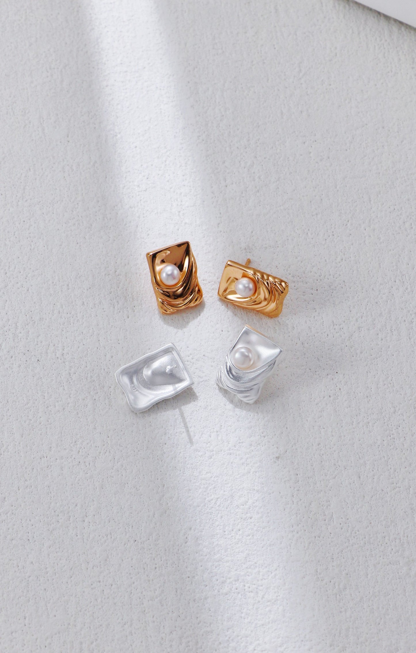 Modern Ripple Pearl Statement Stud Earrings