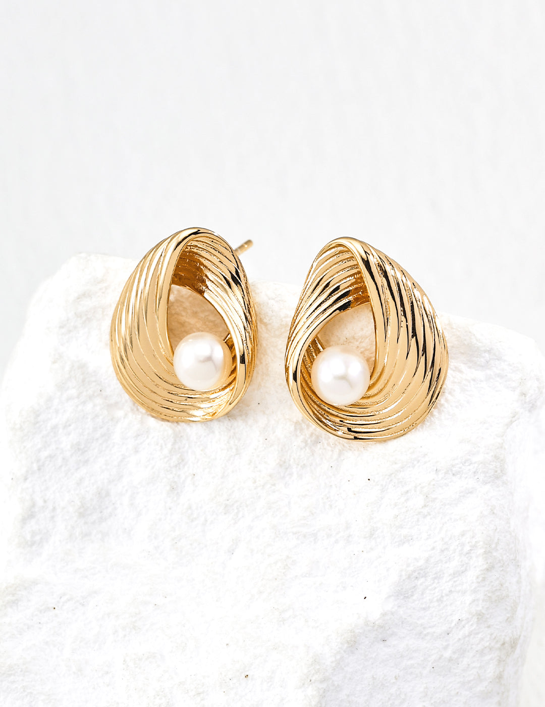 Sculpted Halo Pearl Earrings