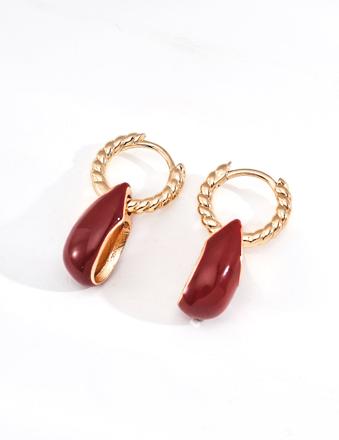 Detachable Crimson Enamel Earrings