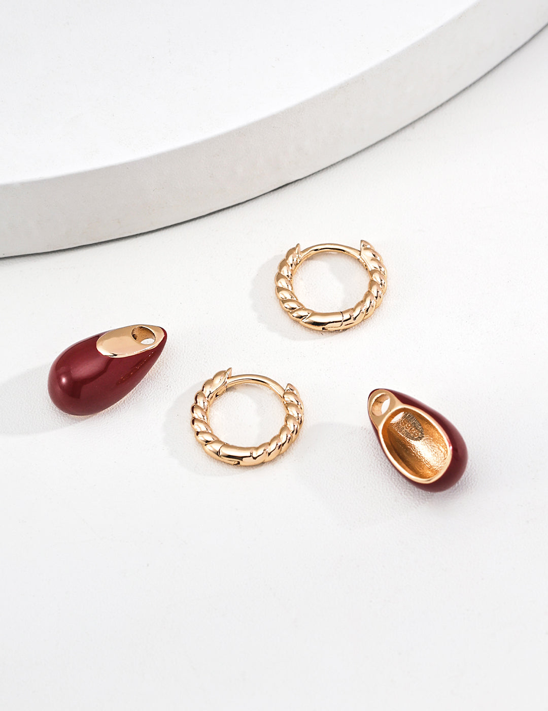 Detachable Crimson Enamel Earrings