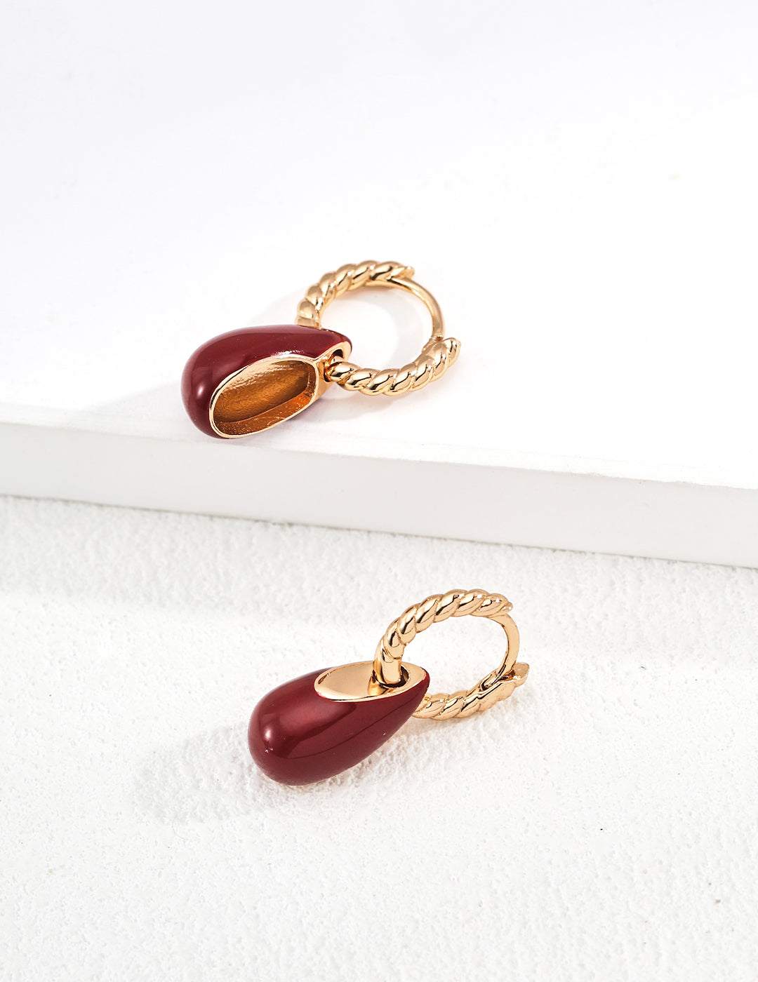 Detachable Crimson Enamel Earrings