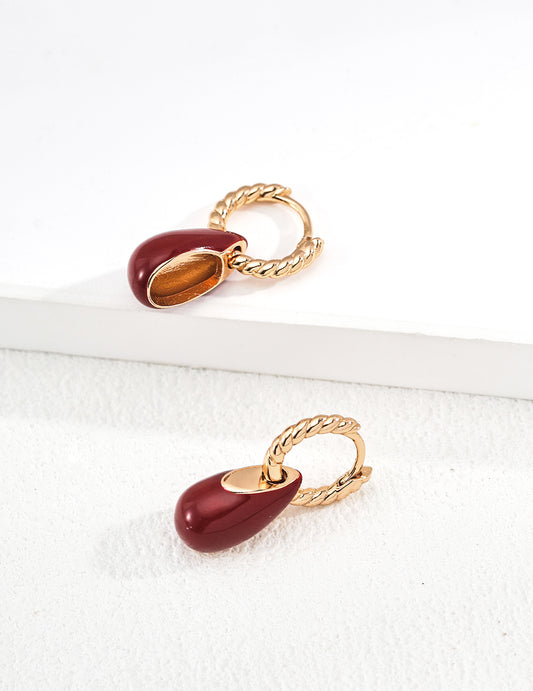 Detachable Crimson Enamel Earrings
