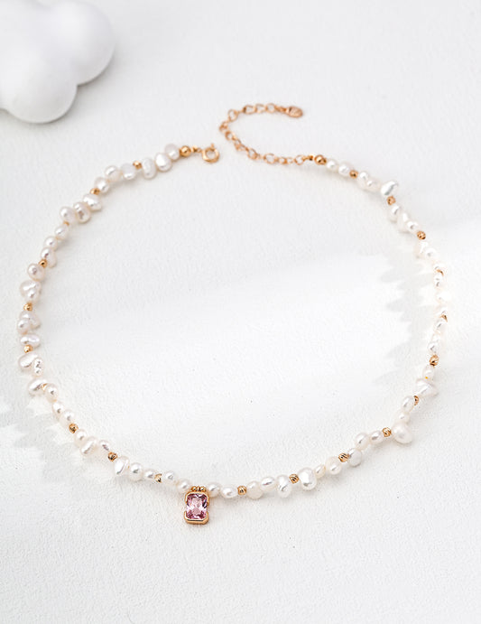 Pink Zircon Pearl Pendant Necklace