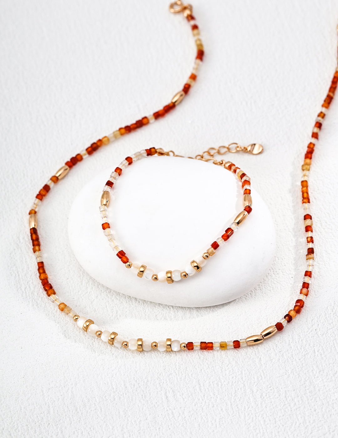 Red Agate and White Mother-of-Pearl Necklace