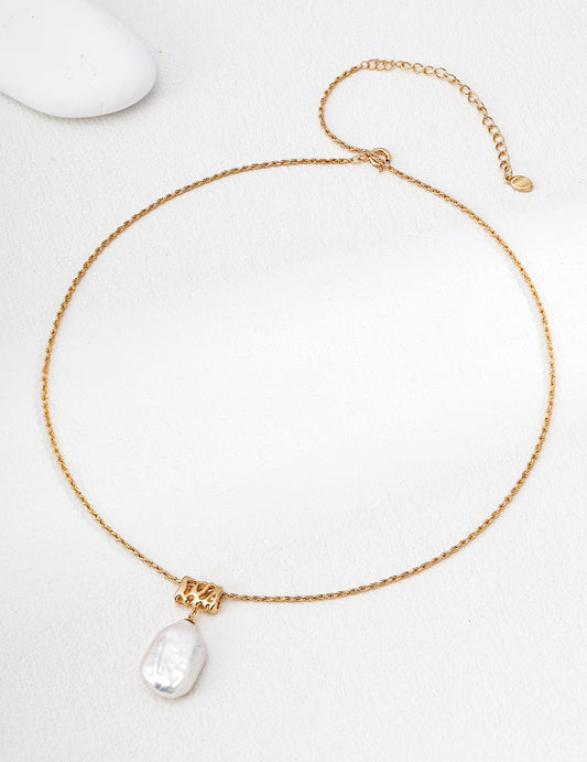 Vintage Rectangular Baroque Pearl Necklace