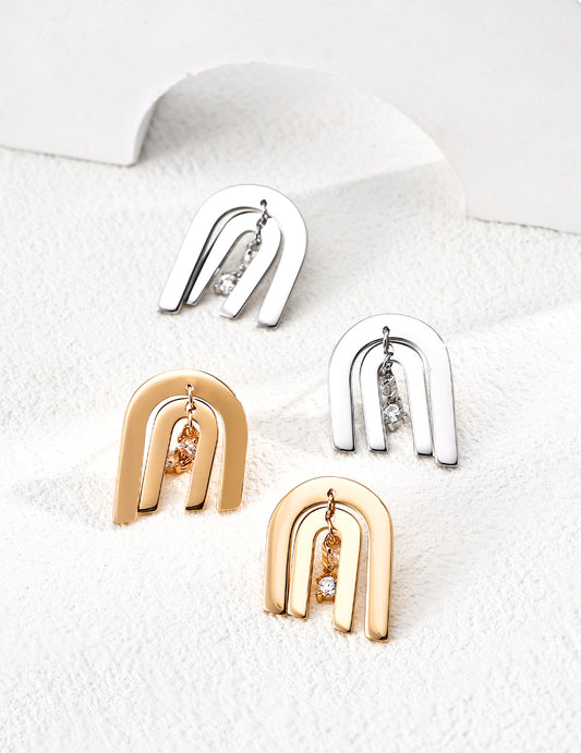 Minimal Arch Zircon Stud Earrings
