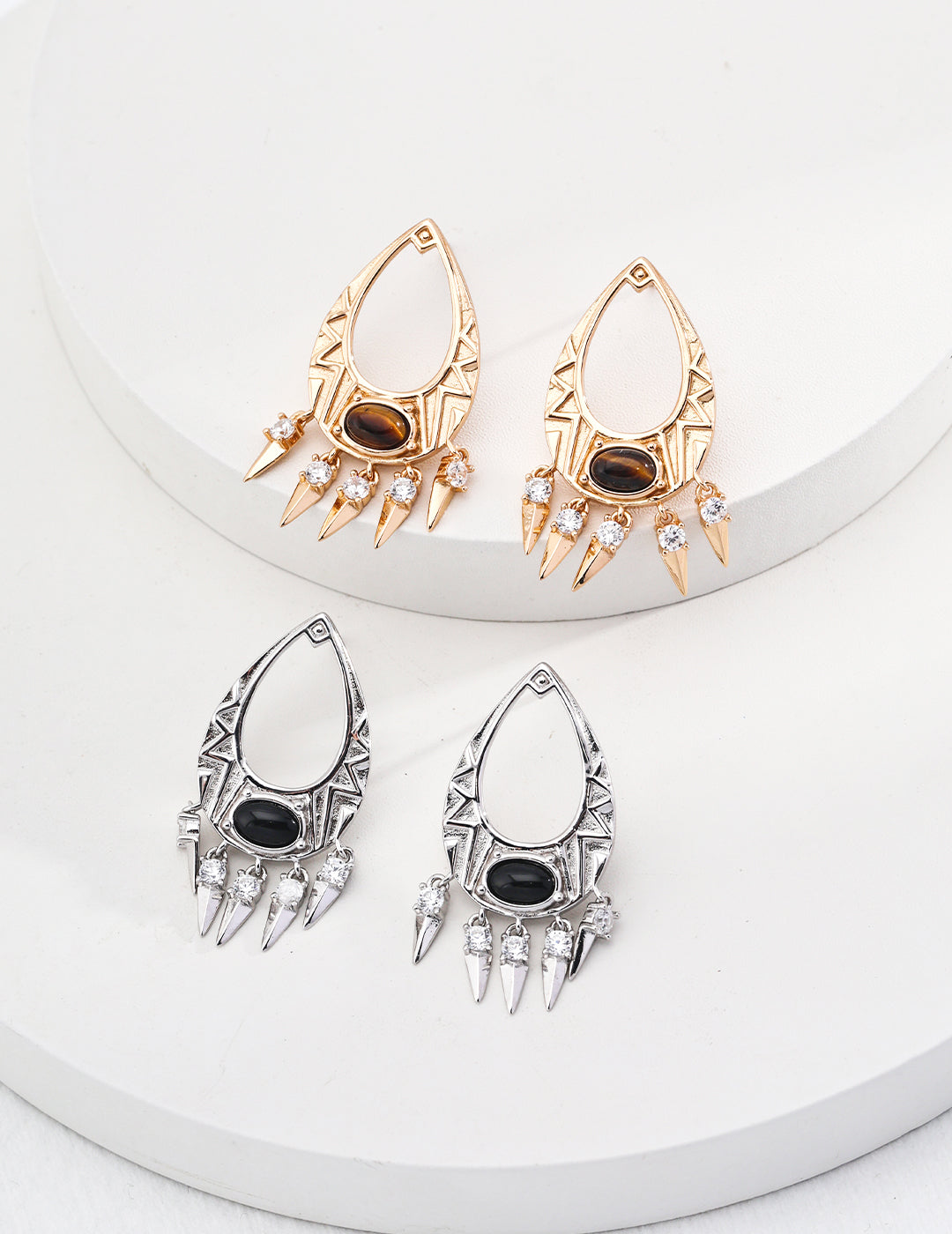 Ethereal Totem Tiger Eye / Onyx Earrings