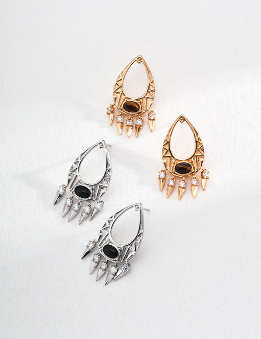 Ethereal Totem Tiger Eye / Onyx Earrings