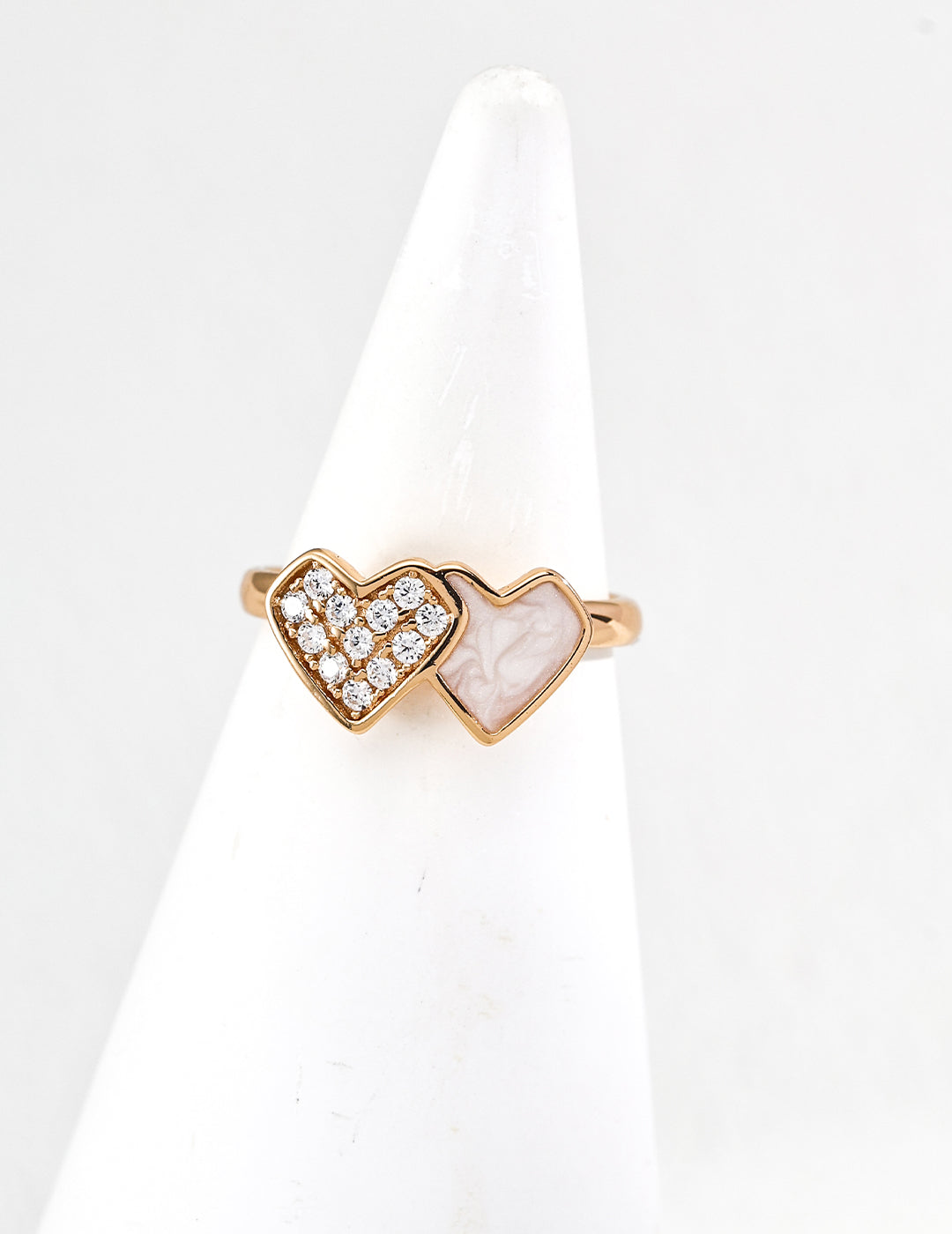 Double Heart Enamel & Zircon Ring