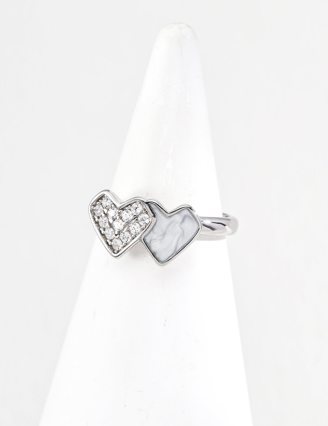 Double Heart Enamel & Zircon Ring