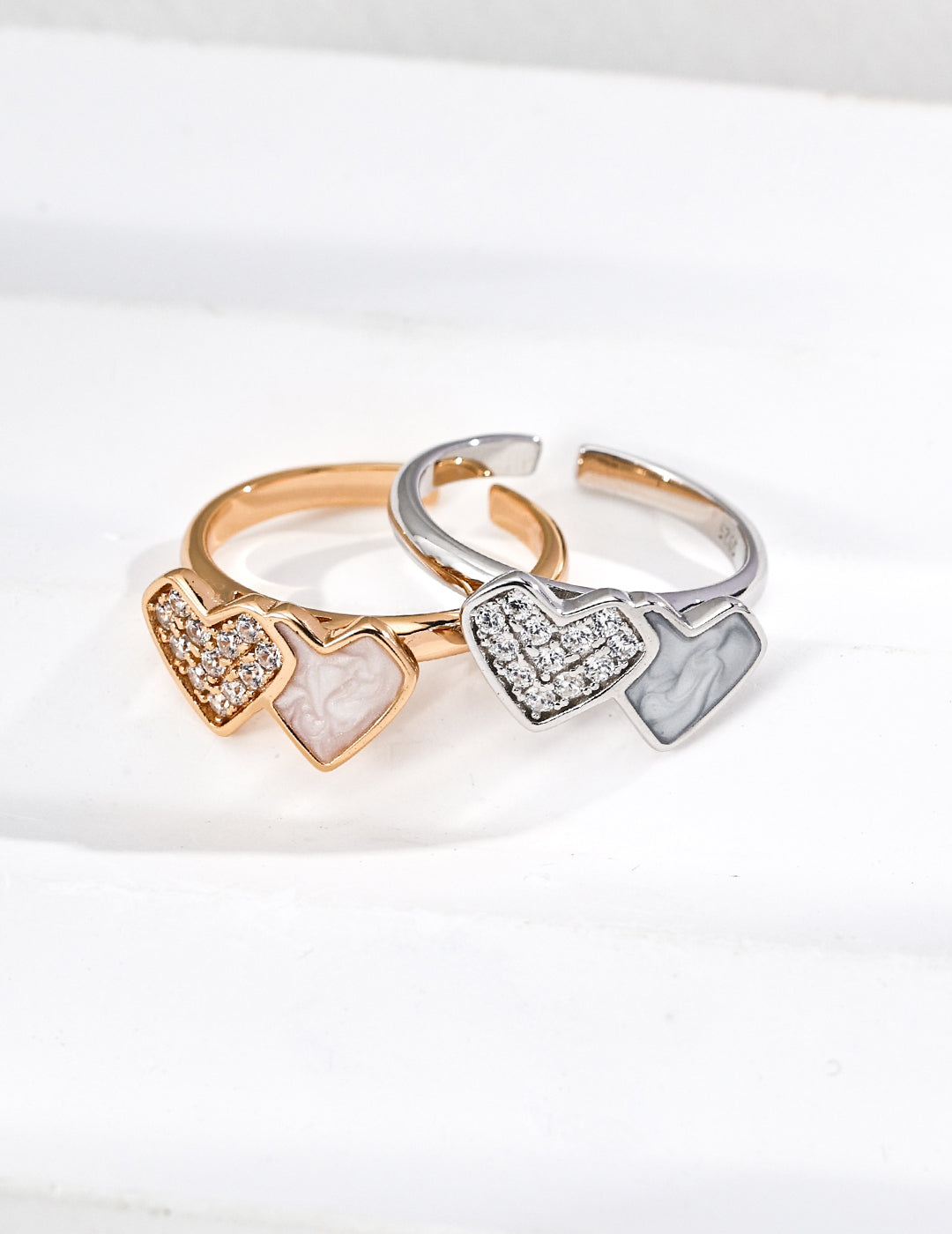 Double Heart Enamel & Zircon Ring