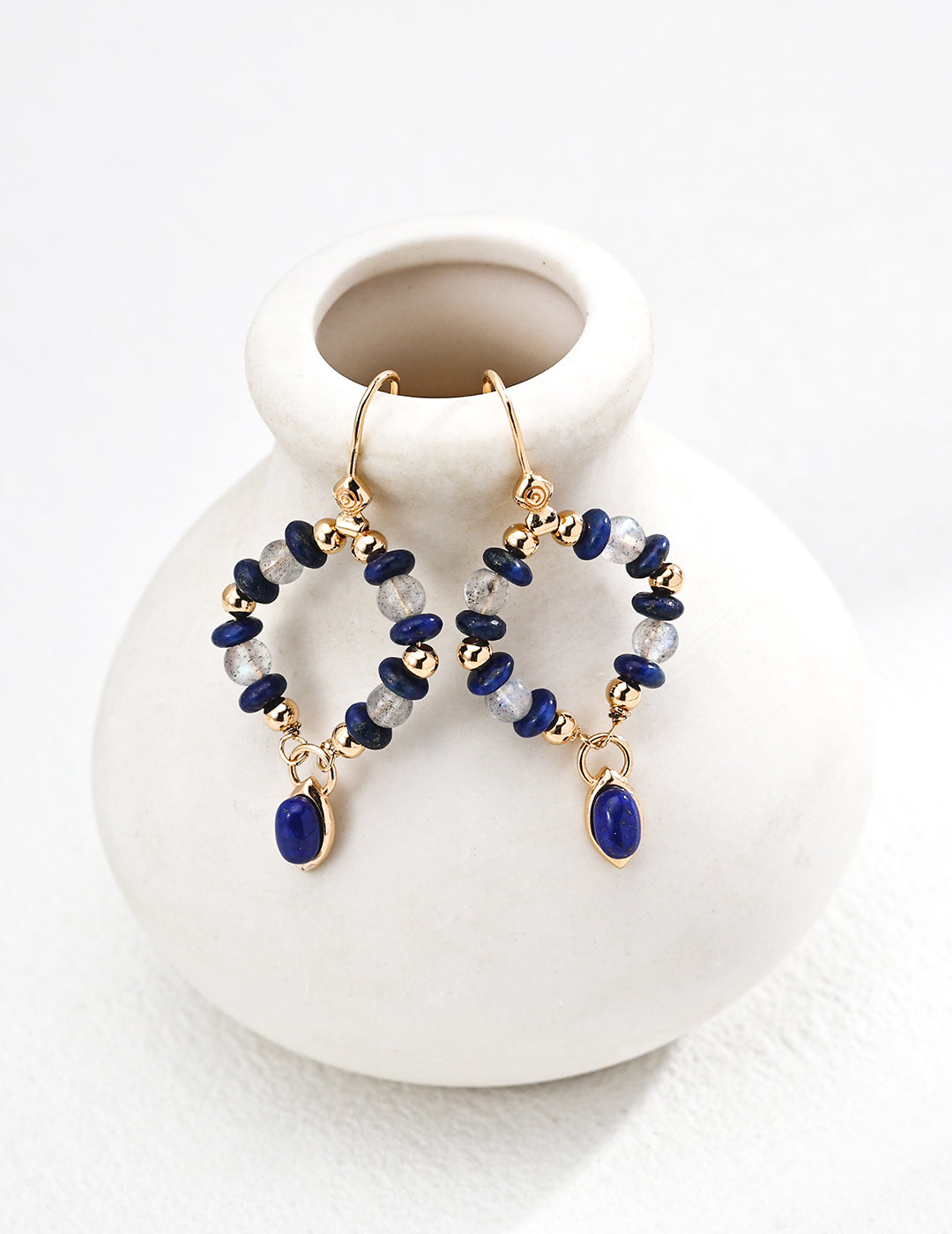 Vintage Gray Moonstone & Lapis Earrings