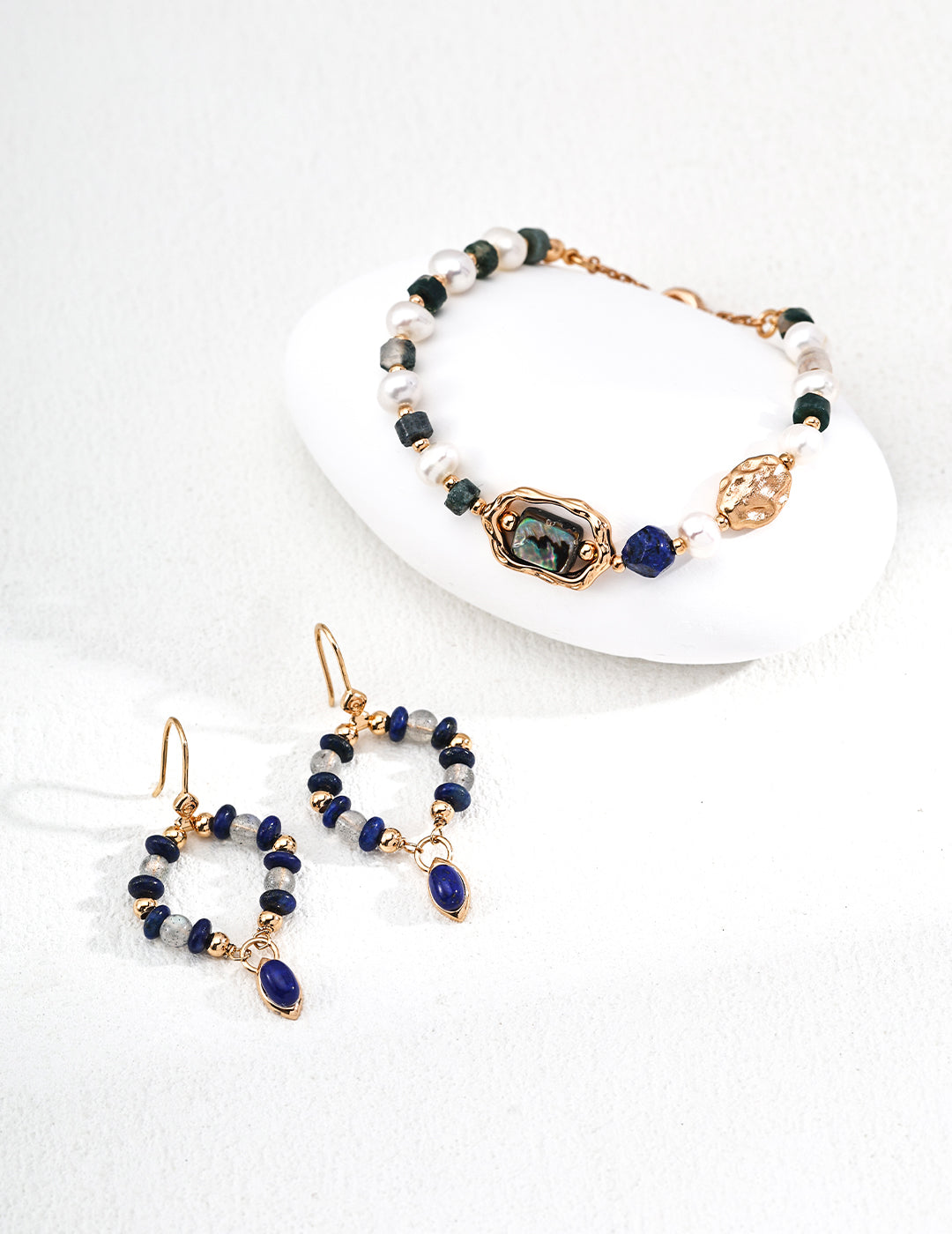 Vintage Gray Moonstone & Lapis Earrings