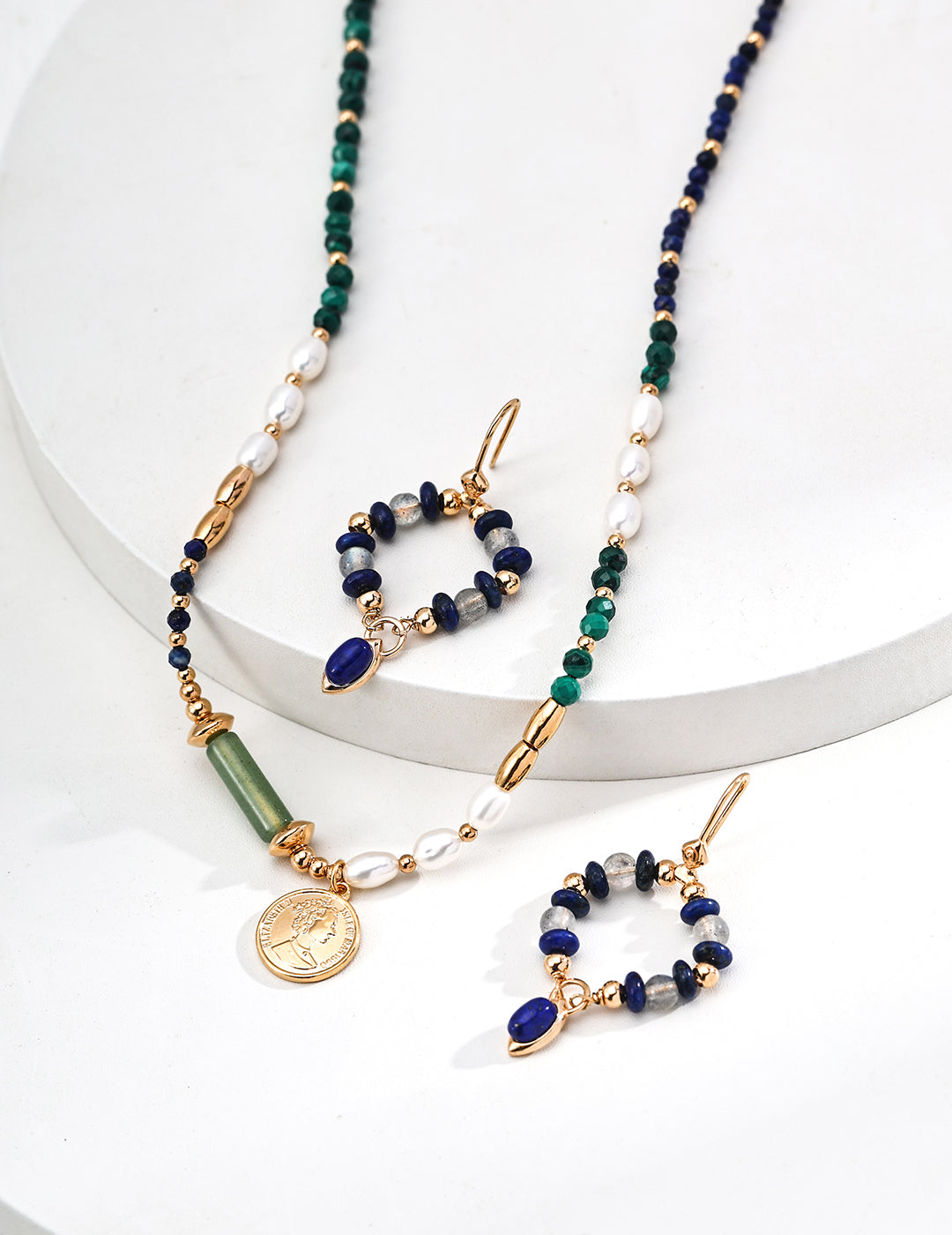 Vintage Gray Moonstone & Lapis Earrings