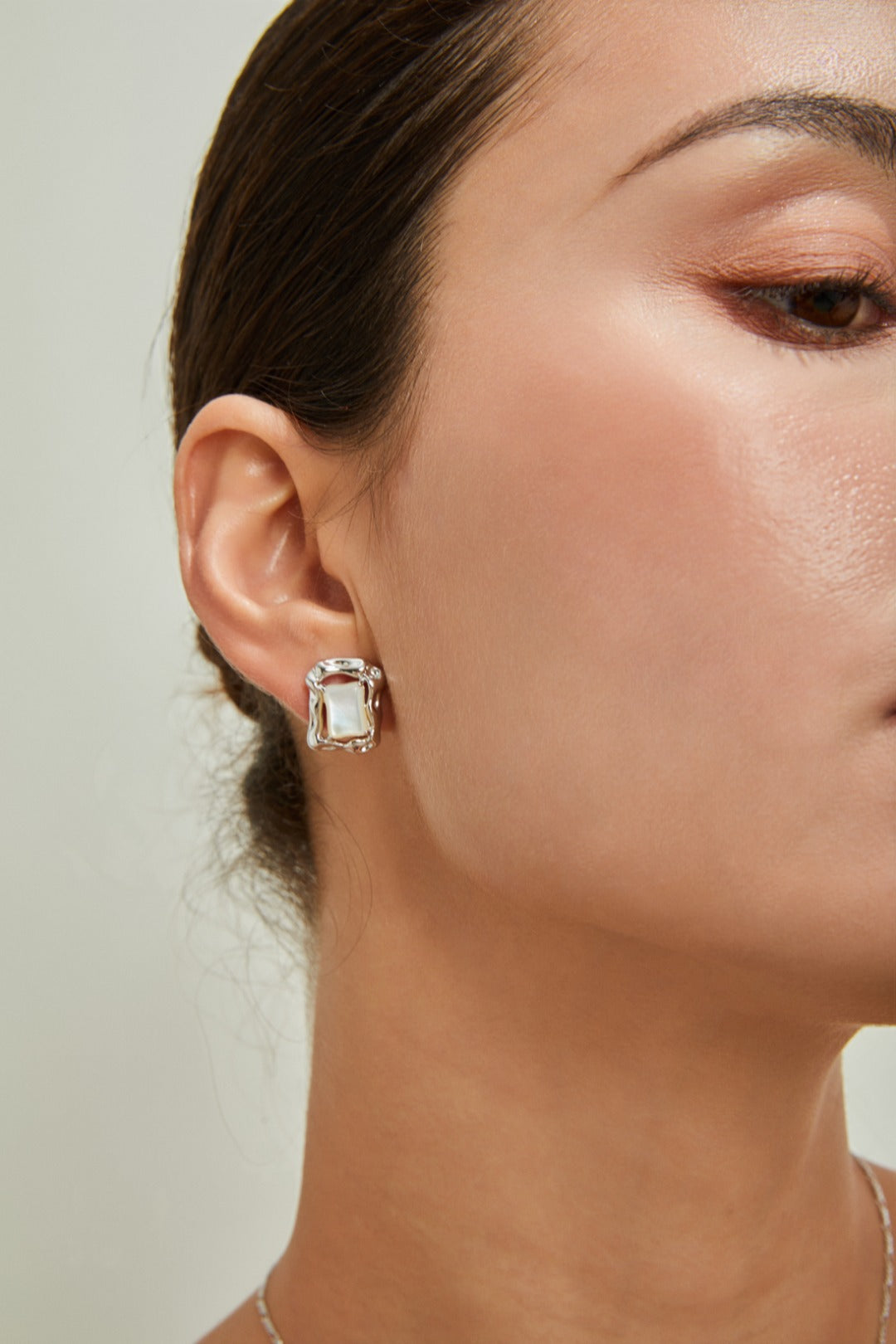 Lustrous White Shell Stud Earrings