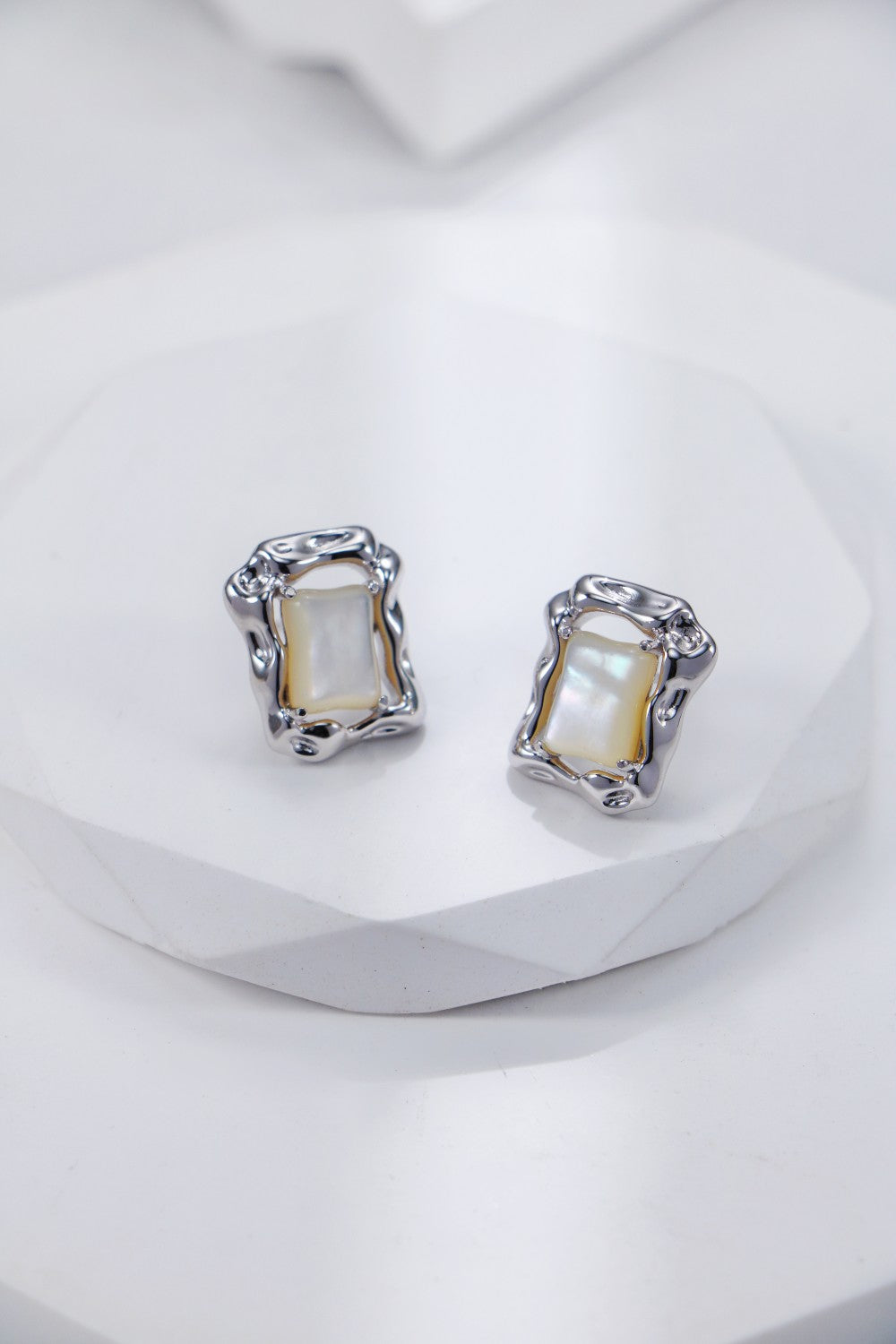 Lustrous White Shell Stud Earrings