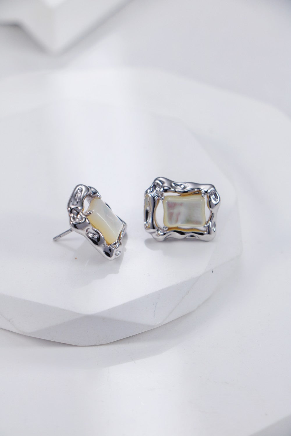 Lustrous White Shell Stud Earrings