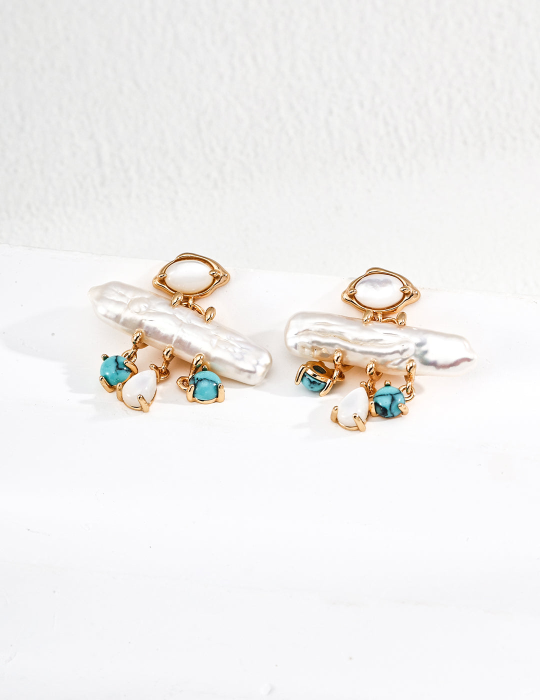Baroque Pearl & Turquoise Dangle Earrings