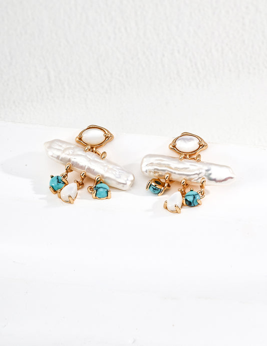 Baroque Pearl & Turquoise Dangle Earrings