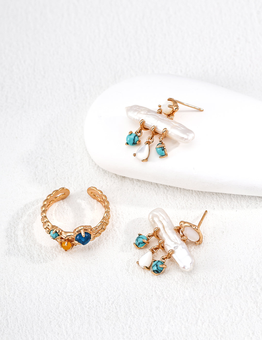 Baroque Pearl & Turquoise Dangle Earrings