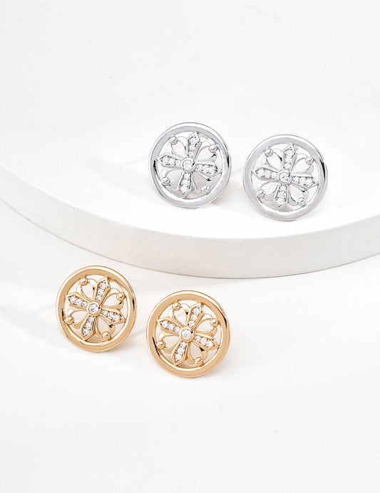 Vintage Zircon Fleur-de-Lis Stud Earrings