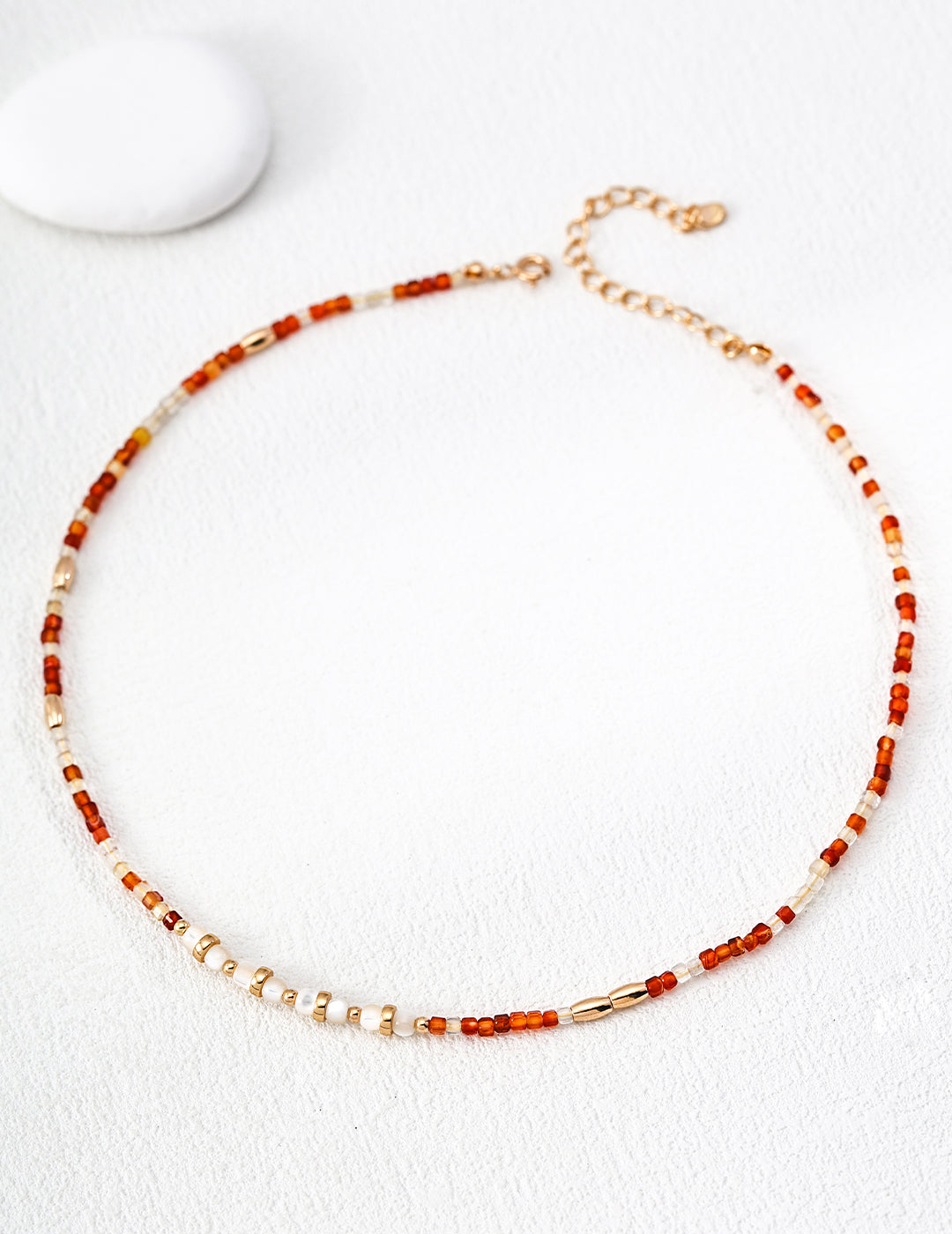 Red Agate & White Pearl Necklace