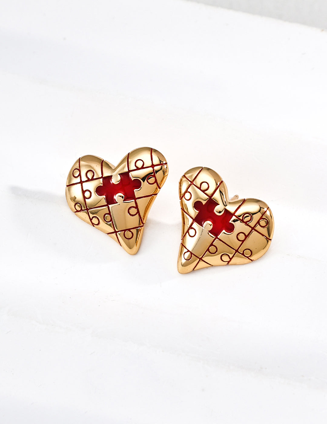 Puzzle Heart Love Stud Earrings