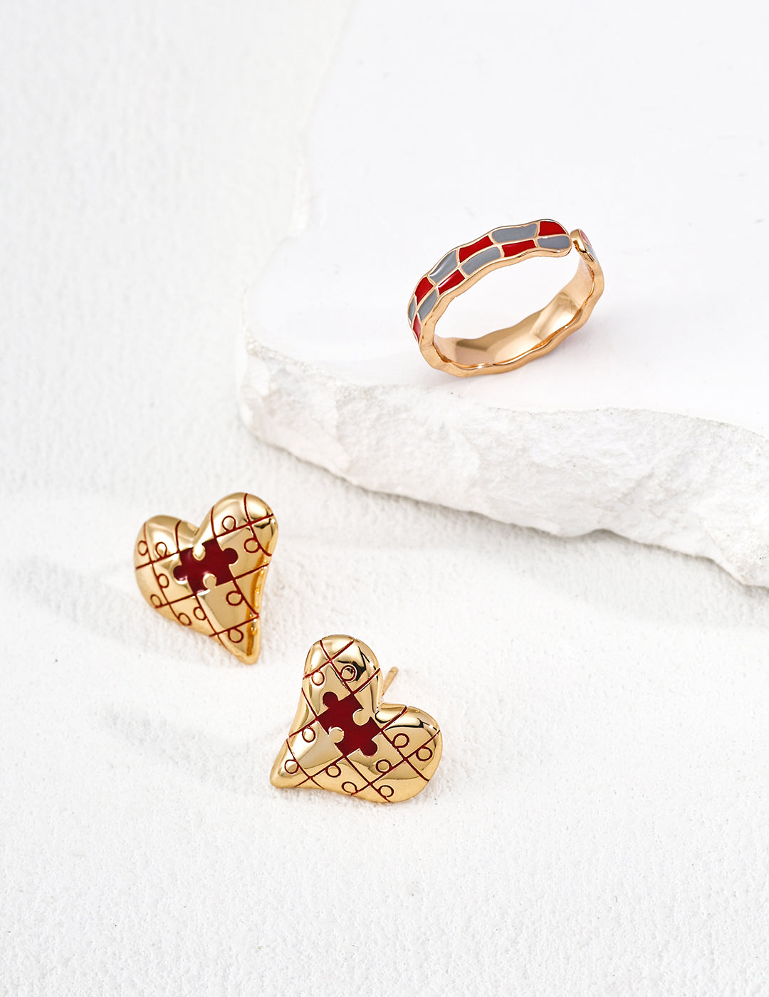 Puzzle Heart Love Stud Earrings