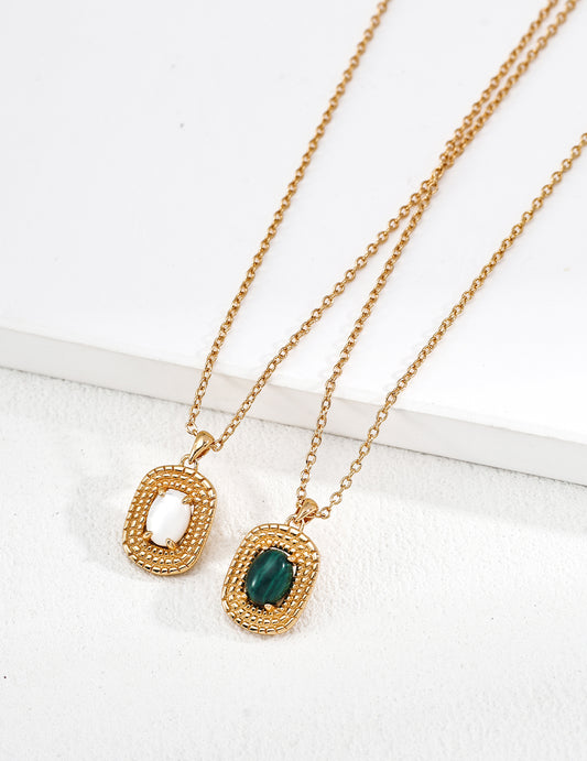 Vintage Woven Texture Gemstone Pendant Necklace