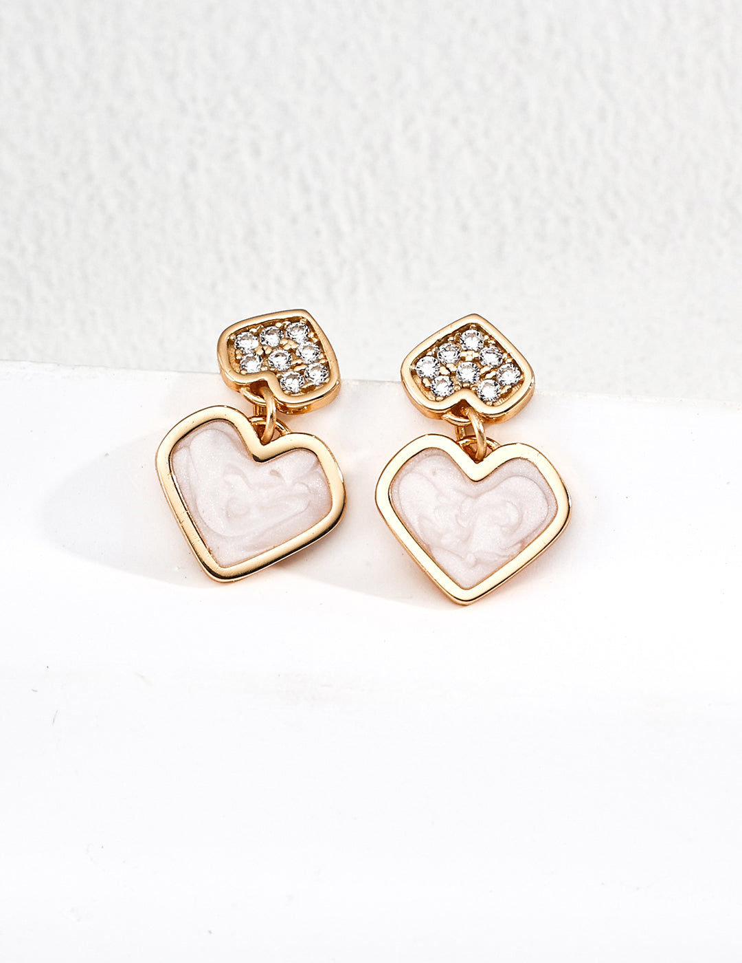 Double Heart Enamel & Zircon Earrings
