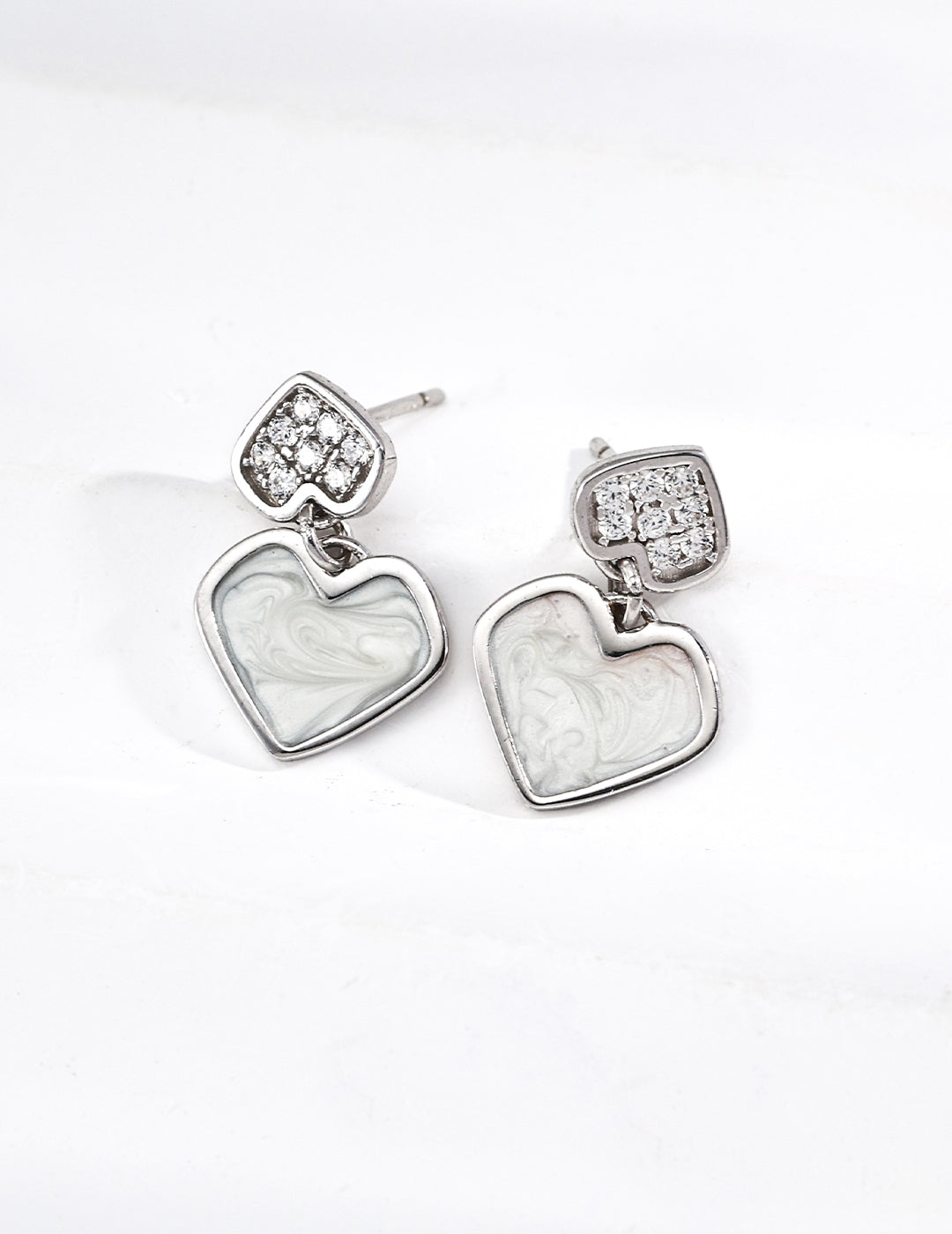 Double Heart Enamel & Zircon Earrings