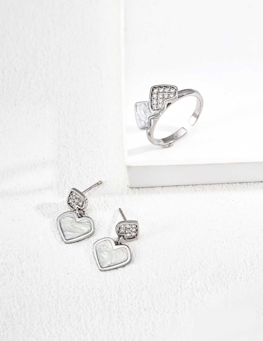 Double Heart Enamel & Zircon Earrings