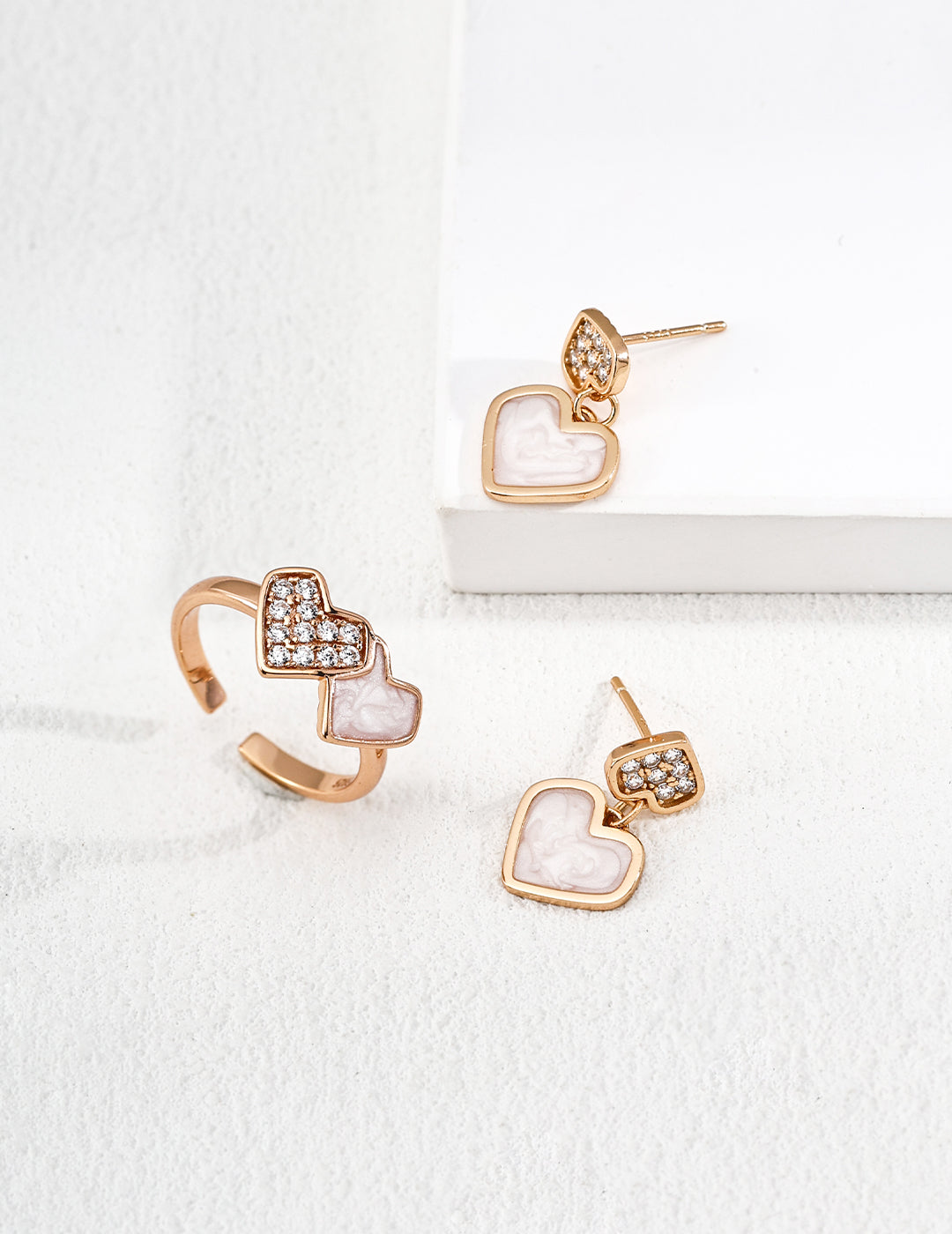 Double Heart Enamel & Zircon Earrings