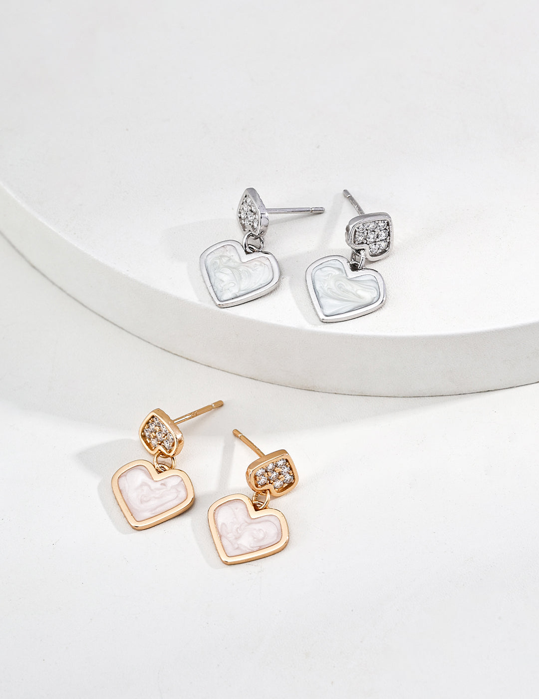 Double Heart Enamel & Zircon Earrings