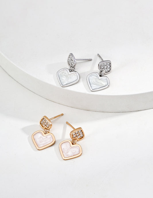 Double Heart Enamel & Zircon Earrings