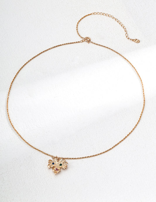 Vintage Leaf Zircon Pendant Necklace