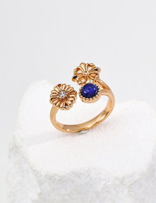 Lapis Lazuli Vintage Cross and Daisy Ring