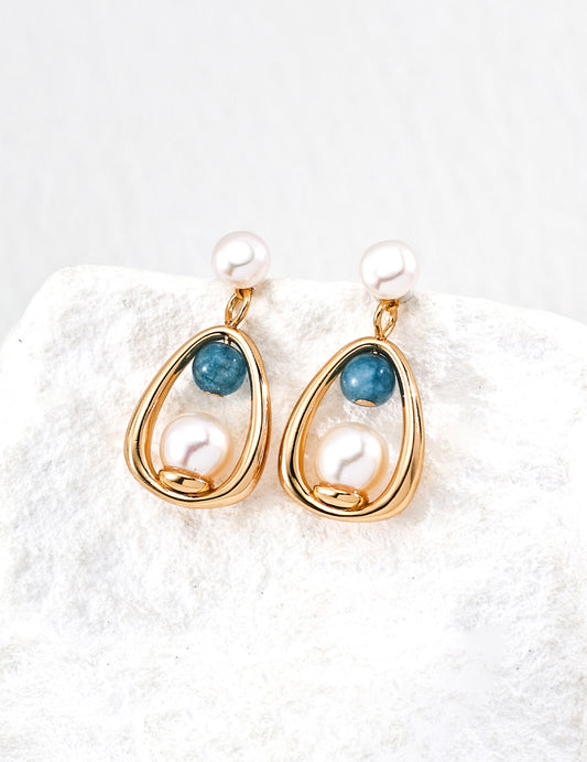 Minimalist Lantern-Inspired Pearl Earrings