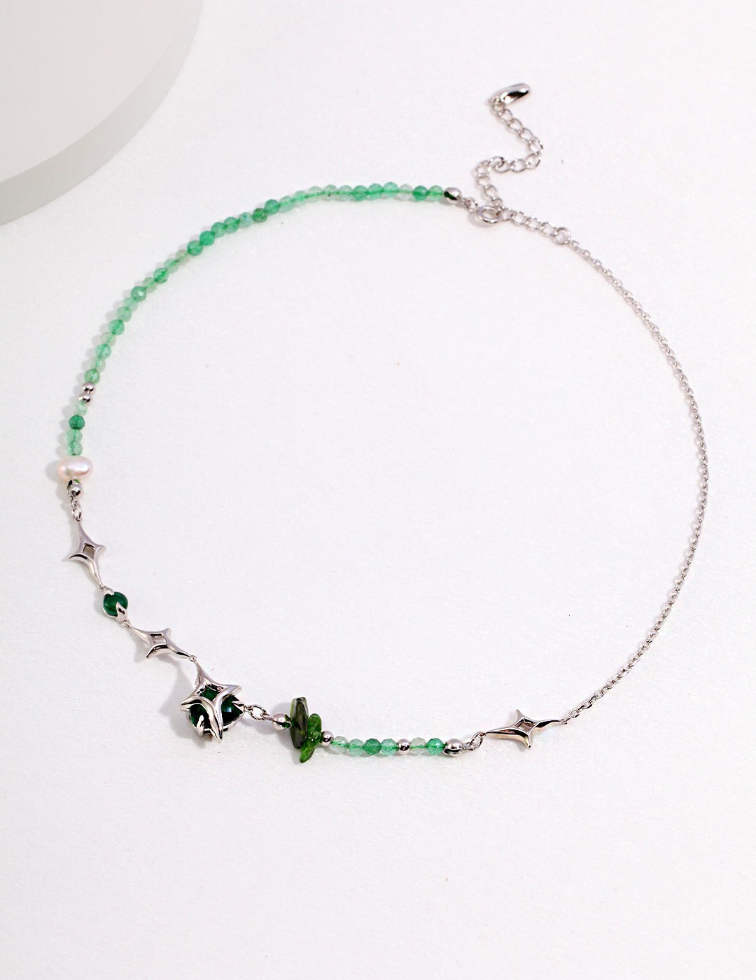 Four-Point Star Pearl Strawberry Quartz Necklace