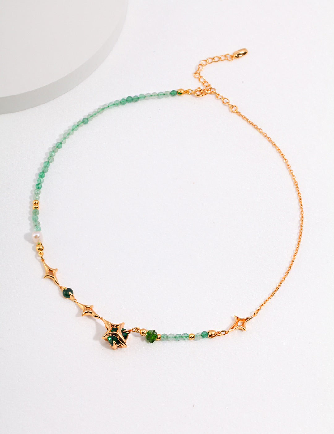 Four-Point Star Pearl Strawberry Quartz Necklace