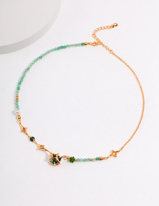 Four-Point Star Pearl Strawberry Quartz Necklace