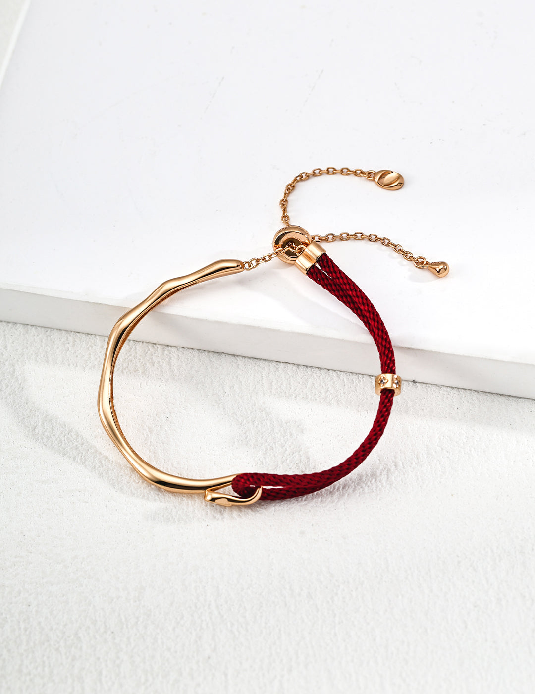 Textured Metal & Red Cord Contrast Bracelet